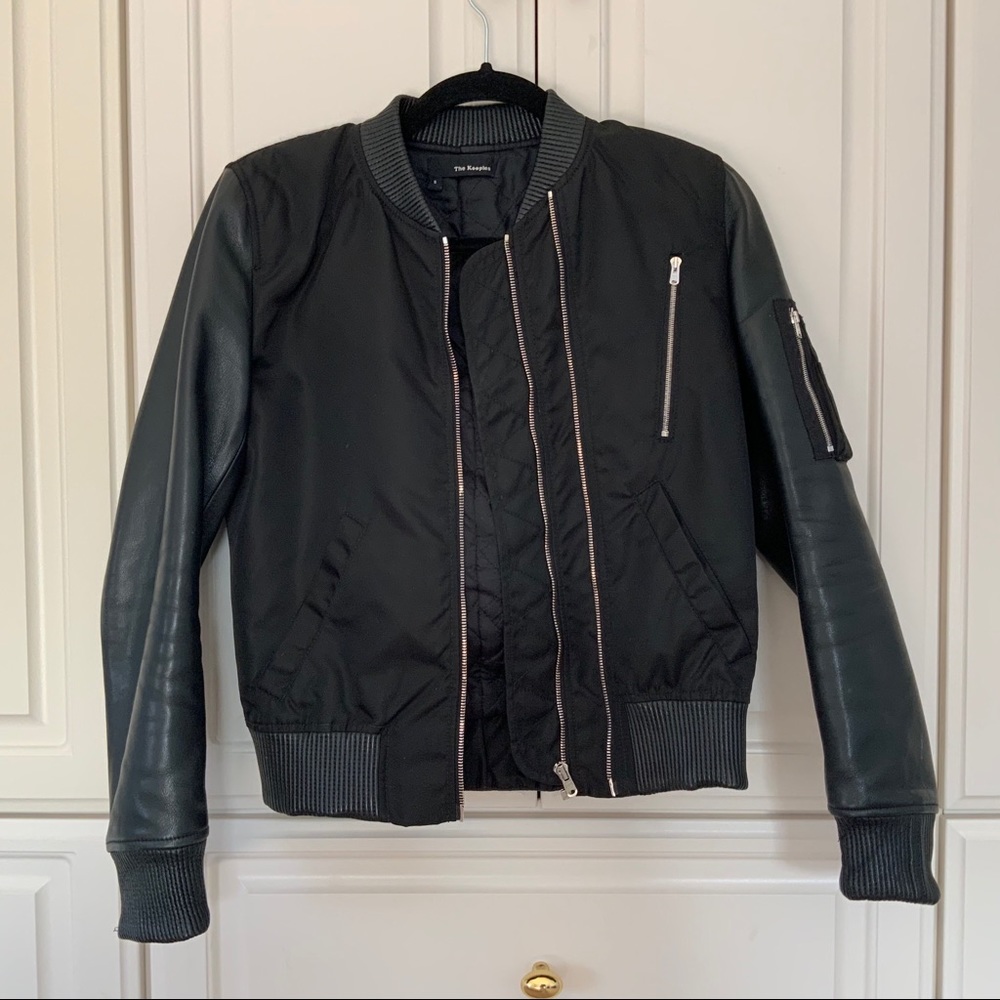 The Kooples Leather & Satin Bomber Jacket Sz S